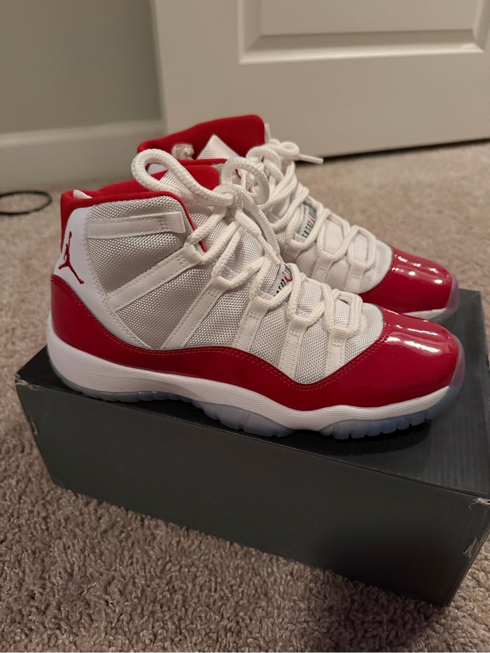 Jordan Kids Red and White Retro High-Top Sneakers